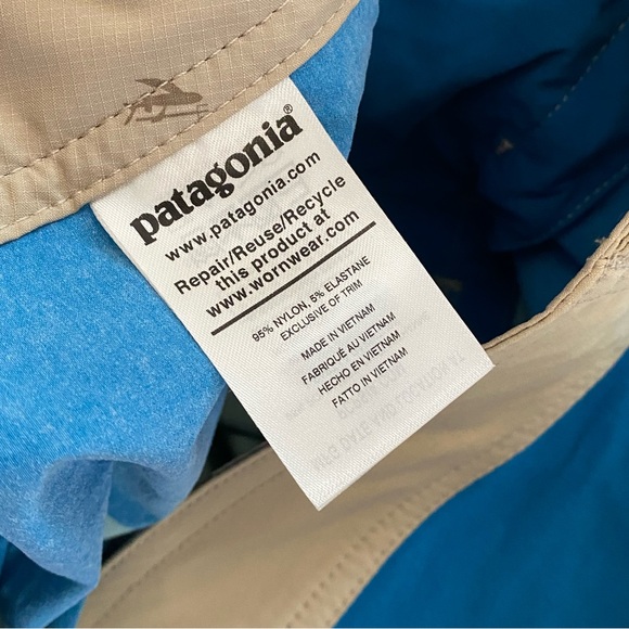 Patagonia Men’s Scallop Hem Stretch Wavefarer Boadshorts Blue Green Tan Size 33 - Picture 6 of 7